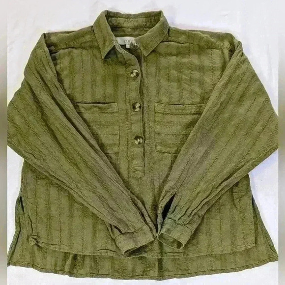 Ann Taylor Loft Green Long Sleeve, Button Down Pullover, Embroidered, Top XS - Picture 1 of 10